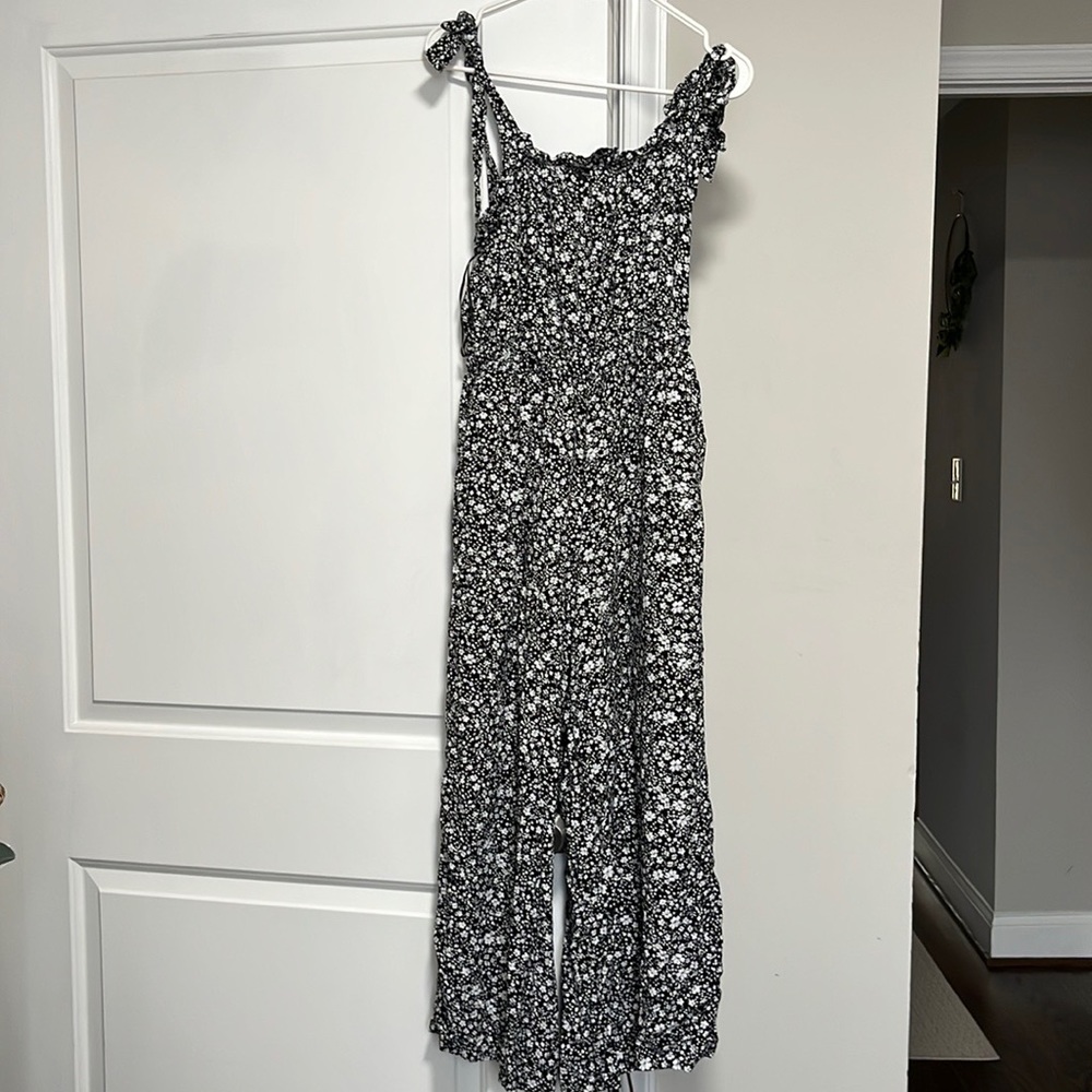 Francesca's Collections Black and White Floral Jumpsuit
